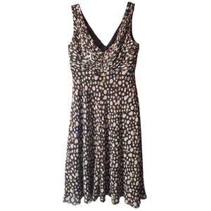 Adrianna Papell Size 12 brown multicolor polkadot sleeveless v neck midi dress